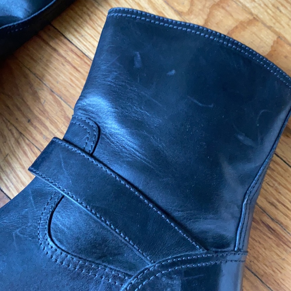 Prada Black Leather Moto Boots Buckle Ankle Boots Women’s 7.5 Italy - Picture 7 of 13